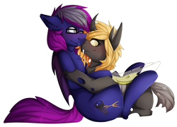 Size: 1691x1216 | Tagged: safe, artist:oddends, oc, oc only, changeling, changeling oc, couple, female, male, straight, yellow changeling