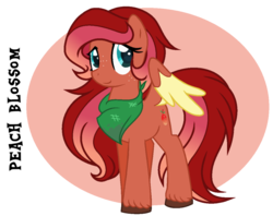 Size: 900x713 | Tagged: safe, artist:spiritualpresence, oc, oc only, oc:peach blossom, pegasus, pony, colored wings, colored wingtips, female, mare, neckerchief, offspring, parent:big macintosh, parent:fluttershy, parents:fluttermac, simple background, solo, transparent background