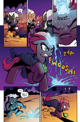 Size: 994x1528 | Tagged: safe, artist:andypriceart, official comic, grubber, tempest shadow, pony, unicorn, g4, idw, my little pony: the movie, spoiler:comic, spoiler:comic mlp movie prequel, broken horn, cloak, clothes, comic, eye scar, female, horn, magic, mare, misfortune malachite, my little pony: the movie prequel, preview, scar, sparking horn, spear, speech bubble, storm guard, weapon