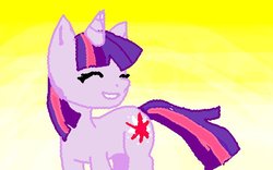 Size: 640x400 | Tagged: safe, artist:foxkitsune123, twilight sparkle, pony, unicorn, g4, eyes closed, female, grin, ms paint, simple background, smiling, solo, unicorn twilight, yellow background