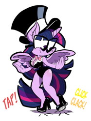 Size: 1397x1869 | Tagged: safe, artist:joeywaggoner, twilight sparkle, alicorn, anthro, breasts, busty twilight sparkle, cleavage, clothes, dancing, female, glasses, hat, high heels, leotard, shoes, solo, tap dancing, tap shoes, top hat, twilight sparkle (alicorn)