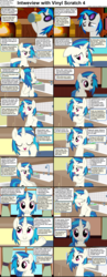 Size: 1282x3304 | Tagged: safe, dj pon-3, vinyl scratch, pony, unicorn, comic:celestia's servant interview, g4, caption, cider, cs captions, drinking, female, floppy ears, implied svengallop, interview, kitchen, looking at you, mare, mug, scrunchy face, solo, sunglasses, tankard