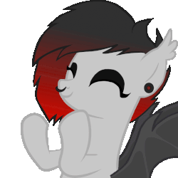Size: 770x770 | Tagged: safe, artist:ire, artist:mihaaaa, artist:spooky-kitteh, oc, oc only, oc:ire, bat pony, pony, animated, base used, bat pony oc, clapping, clapping ponies, ear piercing, eyes closed, eyeshadow, female, gauges, gif, gradient mane, happy, makeup, piercing, septum, shaved mane, simple background, solo, transparent background, undercut