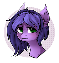 Size: 1043x1126 | Tagged: safe, artist:trickate, oc, oc only, oc:midnight reverie, pony, bust, female, green eyes, looking at you, mare, purple mane, slight smile, smiling, solo