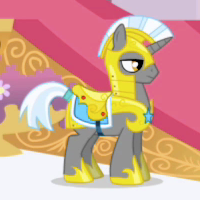 Size: 200x200 | Tagged: safe, screencap, pony, unicorn, g4, armor, cropped, helmet, hoof shoes, intro, lidded eyes, male, opening, picture for breezies, royal guard, royal guard armor, saddle, solo, stallion, tack, tail wrap, theme song, unicorn royal guard