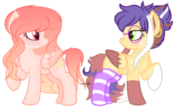Size: 1024x630 | Tagged: safe, artist:venomns, oc, oc only, oc:amber, oc:cookie, pegasus, pony, clothes, colored wings, female, glasses, mare, multicolored wings, simple background, socks, striped socks, transparent background