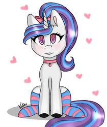 Size: 1024x1221 | Tagged: safe, artist:nyokoart, oc, oc only, pony, unicorn, bow, choker, clothes, hair bow, heart, ponytail, simple background, socks, solo, striped socks, thigh highs, white background
