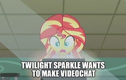Size: 784x500 | Tagged: safe, edit, edited screencap, screencap, sunset shimmer, human, equestria girls, equestria girls specials, g4, my little pony equestria girls: friendship games, the science of magic, clothes, computer, d:, female, image macro, impact font, implied twilight sparkle, lab coat, meme, oh crap face, open mouth, shocked, shocked expression, solo, text