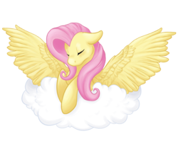 Size: 3024x2700 | Tagged: safe, artist:magmaticashes, fluttershy, pegasus, pony, g4, bust, cloud, eyes closed, female, floppy ears, high res, on a cloud, portrait, simple background, solo, spread wings, transparent background, wings