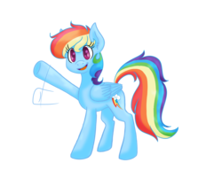 Size: 1670x1340 | Tagged: safe, artist:magmaticashes, rainbow dash, pegasus, pony, g4, female, folded wings, greeting, looking at you, open mouth, raised hoof, simple background, smiling, solo, standing, transparent background, waving, wings