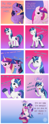 Size: 1200x3000 | Tagged: source needed, safe, artist:grayworldcorporation, princess cadance, princess flurry heart, shining armor, twilight sparkle, alicorn, pony, unicorn, g4, comics, female, male, mare, sample, shining armor is a goddamn genius, stallion, twilight sparkle (alicorn)