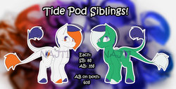 Size: 1600x815 | Tagged: safe, artist:najti, oc, oc only, oc:tide pod, earth pony, pony, adoptable, adoptable open, auction, cute, genderless, looking at you, looking up, meme, pod, ponified, siblings, smiling, standing, tide, tide pods, two tails