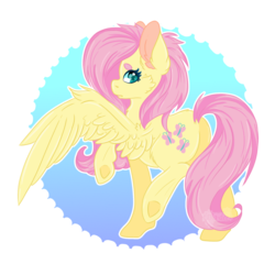 Size: 1024x1024 | Tagged: safe, artist:i3la-dee, fluttershy, pegasus, pony, g4, beanbrows, butt, cheek fluff, circle, eyebrows, female, looking at you, looking back, looking back at you, looking sideways, plot, raised hoof, raised leg, simple background, solo, spread wings, standing, transparent background, underhoof, wings