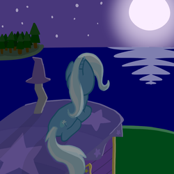 Size: 1024x1024 | Tagged: safe, artist:solarfm, trixie, pony, g4, female, moon, night, solo, trixie's wagon