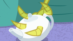 Size: 1280x720 | Tagged: safe, screencap, discord, draconequus, discordant harmony, g4, fading, hand, intangible, male, solo, teapot, transparent