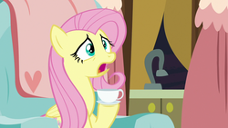 Size: 1280x720 | Tagged: safe, screencap, fluttershy, pony, discordant harmony, g4, cup, female, mare, solo, teacup