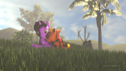 Size: 1920x1080 | Tagged: safe, artist:christian69229, oc, oc only, oc:speederblaze, pony, 3d, lying down, rock, sleeping, source filmmaker, tree