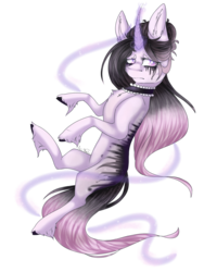Size: 1024x1365 | Tagged: safe, artist:akiiichaos, oc, oc only, oc:alice, pony, unicorn, choker, female, magic, makeup, mare, running makeup, simple background, solo, transparent background