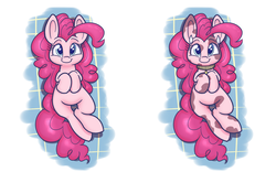 Size: 1600x1000 | Tagged: safe, artist:heir-of-rick, pinkie pie, cow, earth pony, pony, g4, bell, bell collar, belly, collar, cowified, cute, diapinkes, female, horns, looking at you, mare, pincow pie, smiling, species swap, spots