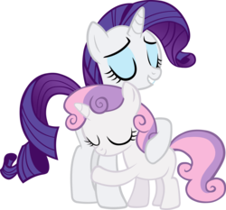 Size: 4467x4169 | Tagged: safe, artist:ironm17, rarity, sweetie belle, pony, unicorn, for whom the sweetie belle toils, g4, absurd resolution, eyes closed, eyeshadow, female, grin, hug, makeup, simple background, sisters, smiling, transparent background, vector