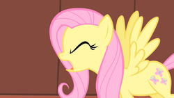 Size: 1280x720 | Tagged: safe, screencap, fluttershy, pony, g4, green isn't your color, eyes closed, female, screaming, solo, spread wings