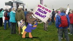 Size: 1967x1106 | Tagged: safe, artist:pixelkitties, ms. harshwhinny, g4, 30 rock, hoers, hoers mask, how do you do fellow kids, irl, march, mask, photo, ponies in real life, votehorse