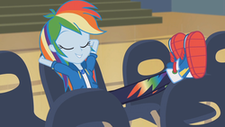 Size: 1920x1080 | Tagged: safe, screencap, rainbow dash, equestria girls, fluttershy's butterflies, fluttershy's butterflies: rainbow dash, g4, my little pony equestria girls: better together, my little pony equestria girls: choose your own ending, animation error, awesome, chair, chillaxing, converse, cool, crossed legs, eyes closed, feet up, geode of super speed, magical geodes, shoes