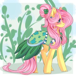 Size: 1056x1080 | Tagged: safe, artist:nosog-art, fluttershy, pegasus, pony, g4, green isn't your color, abstract background, clothes, dress, female, mare, solo