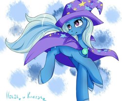 Size: 2425x2000 | Tagged: safe, artist:nosog-art, trixie, pony, unicorn, g4, abstract background, collaboration, female, high res, mare, solo