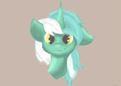 Size: 1196x846 | Tagged: safe, artist:nosog-art, lyra heartstrings, pony, unicorn, g4, bust, female, floppy ears, portrait, simple background, smiling, solo