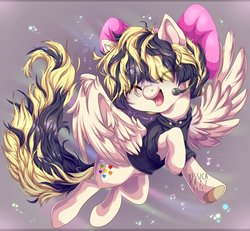 Size: 2000x1849 | Tagged: safe, artist:xwhitex77, songbird serenade, pegasus, pony, g4, my little pony: the movie, bow, clothes, eyes closed, female, hair bow, headset, headworn microphone, mare, microphone, smiling, solo