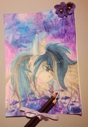 Size: 2181x3162 | Tagged: safe, artist:scootiegp, oc, oc only, oc:updraft, pegasus, pony, blue eyes, crying, female, high res, mare, multicolored hair, traditional art, ych result