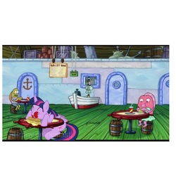 Size: 2048x2048 | Tagged: safe, artist:brony.enthusiast, edit, edited screencap, screencap, twilight sparkle, alicorn, pony, g4, comments locked down, crossover, eating, high res, krabby patty, krusty krab, krusty krab hat, male, meme, spongebob squarepants, spongebob you're fired, squidward tentacles, that pony sure does love burgers, twilight burgkle, twilight sparkle (alicorn)