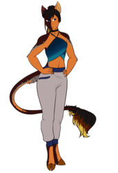 Size: 2264x3310 | Tagged: safe, artist:blackblood-queen, oc, oc only, oc:daniel dasher, dracony, hybrid, anthro, unguligrade anthro, anthro oc, belly button, choker, clothes, cloven hooves, hand on hip, high res, leonine tail, male, midriff, pants, simple background, solo, stallion, transparent background