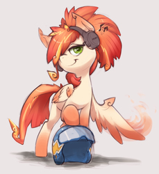 Size: 1203x1316 | Tagged: safe, artist:xennos, oc, oc only, oc:tomyum, pegasus, pony, female, goggles, headphones, helmet, looking at you, mare, simple background, solo