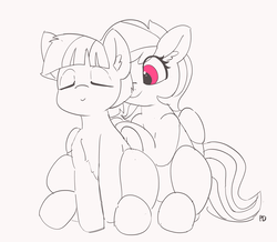 Size: 4530x3948 | Tagged: safe, artist:pabbley, rainbow dash, windy whistles, pegasus, pony, g4, black and white, cute, eyes closed, female, grayscale, mare, massage, monochrome, mother and daughter, partial color, sitting, wings