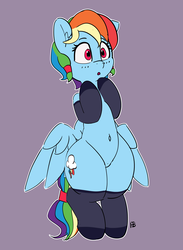 Size: 2846x3891 | Tagged: safe, artist:pabbley, rainbow dash, pegasus, pony, semi-anthro, g4, alternate hairstyle, bipedal, blushing, braid, clothes, colored, cute, dashabetes, female, high res, mare, solo, standing, stockings, thigh highs, wings