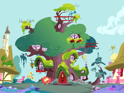 Size: 2560x1927 | Tagged: safe, g4, discover the difference, golden oaks library, house, no pony, ponyville, tree
