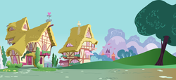 Size: 2533x1157 | Tagged: safe, g4, adventures in ponyville, house, no pony, ponyville, tree