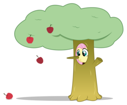 Size: 12000x10000 | Tagged: safe, artist:biel56789, fluttershy, pony, g4, absurd resolution, apple, crossover, female, fluttertree, food, kirby (series), mare, simple background, solo, transparent background, tree, tree costume, vector, whispy woods