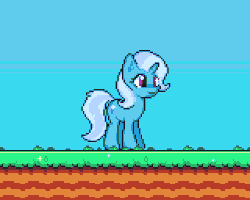 Size: 480x384 | Tagged: safe, artist:biel56789, derpibooru exclusive, trixie, pony, game:spike's quest, g4, animated, female, mare, pixel art, sky, smiling, smirk, smug, solo