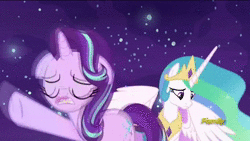Size: 1920x1080 | Tagged: safe, edit, edited screencap, screencap, daybreaker, nightmare moon, princess celestia, princess luna, starlight glimmer, alicorn, pony, a royal problem, g4, animated, death star, double sun power, dream, ear rape, earth shattering kaboom, explosion, female, fight, fire, laughing, mare, old spice, shitposting, sound, star wars, swapped cutie marks, talking, terry crews, webm, worried, youtube, youtube poop