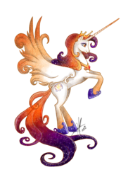 Size: 1200x1650 | Tagged: dead source, safe, artist:ladyamaltea, oc, oc only, oc:queen galaxia, alicorn, pony, alicorn oc, crown, ethereal mane, female, galaxy mane, horn, jewelry, long horn, mare, previous generation, queen, rearing, regalia, simple background, starry mane, transparent background