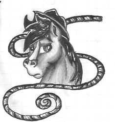 Size: 598x637 | Tagged: safe, artist:littletigressda, trouble shoes, earth pony, pony, g4, bust, graph paper, male, monochrome, portrait, rope, simple background, solo, traditional art, white background