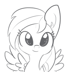 Size: 1650x1650 | Tagged: safe, artist:tjpones, rainbow dash, pegasus, pony, g4, cute, dashabetes, ear fluff, female, grayscale, looking at you, mare, monochrome, simple background, sketch, solo, starry eyes, white background, wingding eyes