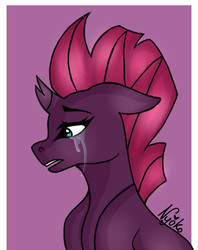 Size: 602x759 | Tagged: safe, artist:nyokoart, tempest shadow, pony, unicorn, g4, my little pony: the movie, broken horn, crying, female, horn, sad, solo