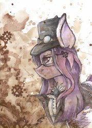 Size: 1024x1429 | Tagged: safe, artist:scootiegp, oc, oc only, original species, clothes, female, goggles, hat, mare, signature, solo, steampunk