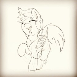 Size: 2048x2048 | Tagged: safe, artist:coloringrainclouds, oc, oc only, bat pony, pony, earbuds, happy, high res, monochrome, solo