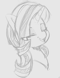 Size: 422x547 | Tagged: safe, artist:tre, starlight glimmer, pony, unicorn, g4, bust, eye clipping through hair, female, grayscale, lidded eyes, looking at you, mare, monochrome, open mouth, portrait, sketch, smiling, solo