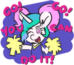 Size: 800x700 | Tagged: safe, artist:threetwotwo32232, princess celestia, alicorn, pony, g4, cheerleader, female, looking at you, mare, motivational, solo